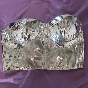 Fashion Nova Silver Metallic Bustier Top